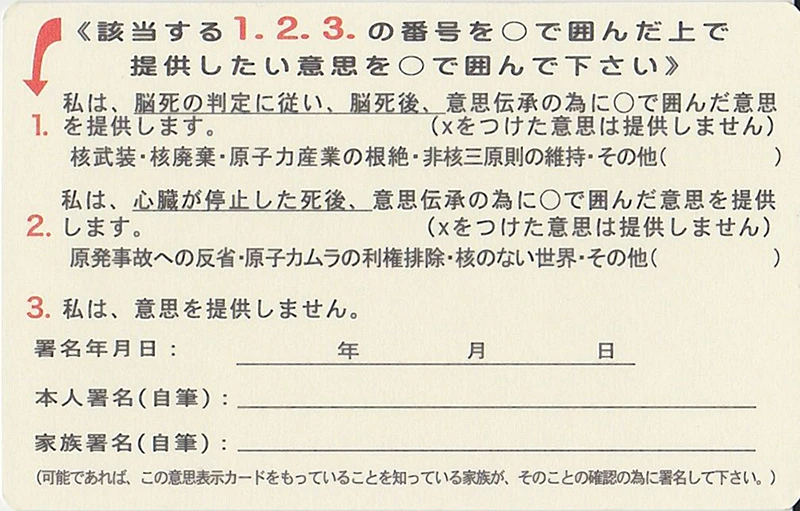 臓器提供意思表示カード風の裏側